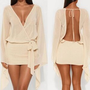 Glitter Mesh Mini Dress Champagne Gold